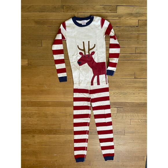 Hanna Andersson Reideer & Stripe Red, Blue & Cream Long John Pajama Set Size 10 - Picture 1 of 4
